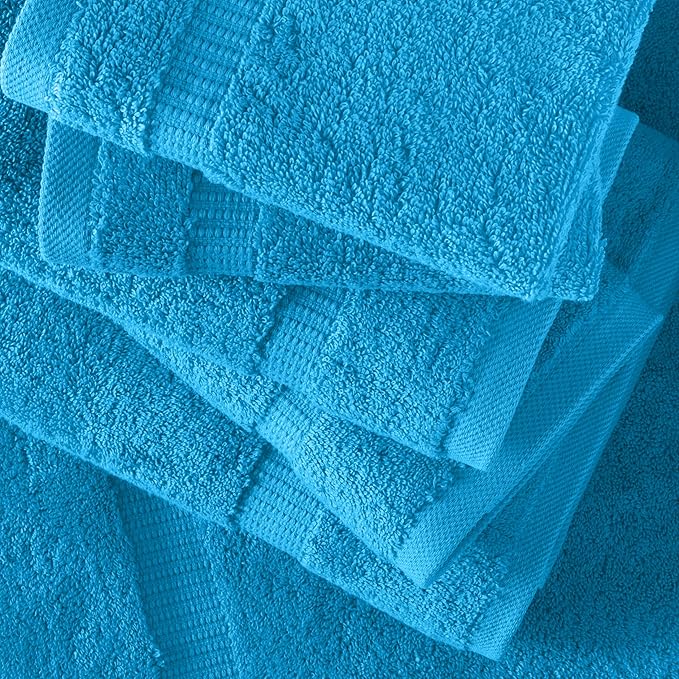 SALBAKOS 100% Turkish Cotton 6-Piece Towel Set | Heirloom Quality Hotel & Spa Collection | Soft, Super Absorbent 2 Washcloth, 2 Hand, 2 Bath Towel Sets | Made in Turkey (Aqua, 6 Piece Towel Set)