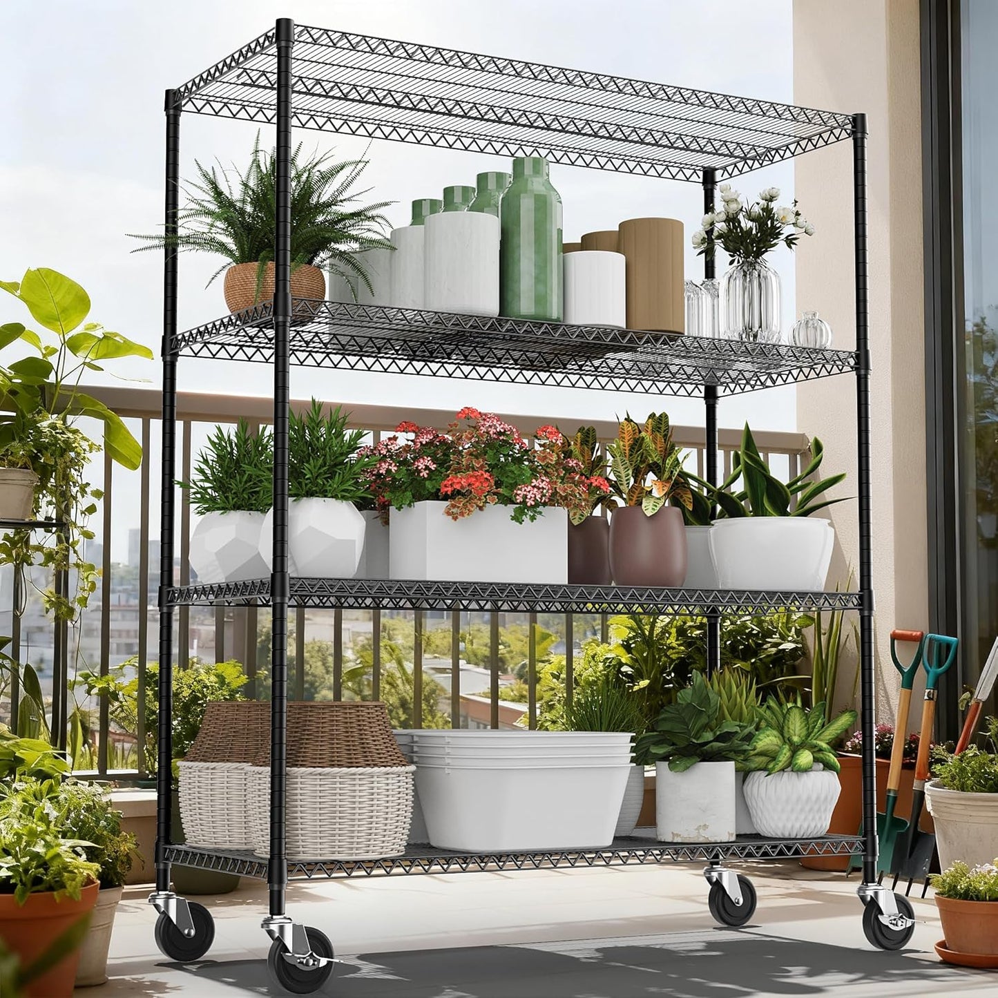 4 Tiers Shelf 2640 lbs Steel Storage Shelving Utility Shelving Unit Steel Organizer Wire Rack for Home,Kitchen,Office,Garage Black 23.6" D x 53.1" W x 73.6" H