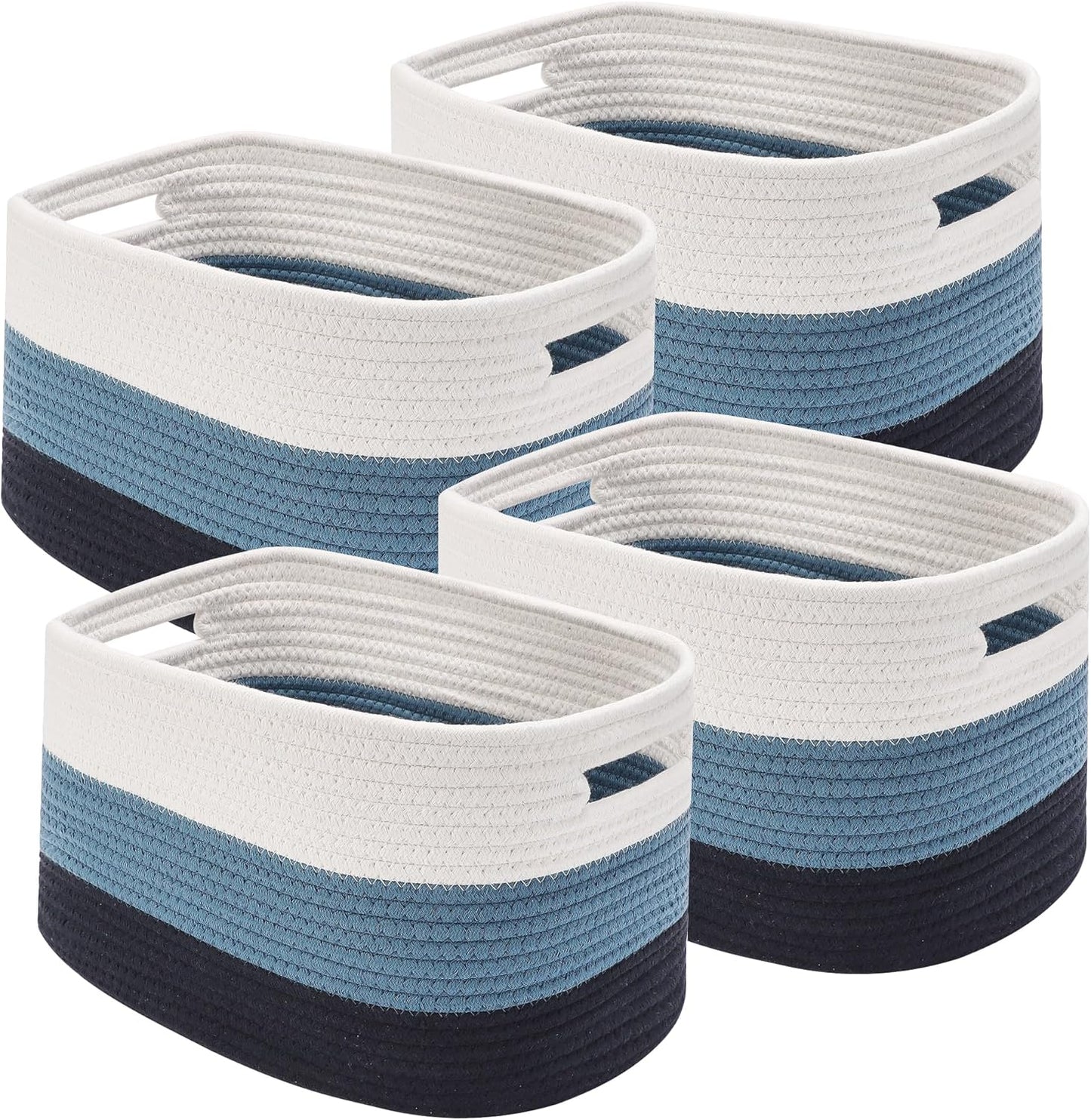 4 Pack Woven Storage Baskets for Organizing - Cotton Rope Baskets for Closet, Toys, Books, Towels, Durable Storage Bins for Shelves, Living Room, Bedroom, 14.76''Lx9.84''Wx8.86''H (Blue, 13")