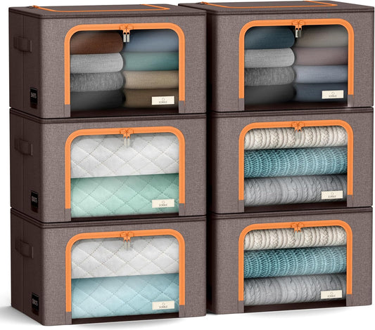 Sorbus Storage Bins with Metal Frame - Stackable & Foldable Clothes Organizer Bags - Oxford Fabric Storage Containers with Large Clear Window & Carry Handles Organization for Bedding Linen & Clothing