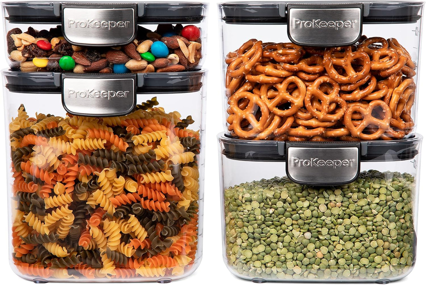 Progressive International ProKeeper+ 4-Piece Clear Plastic Modular Airtight Pantry Food/Snack Kitchen Storage Organization Container Canister Set