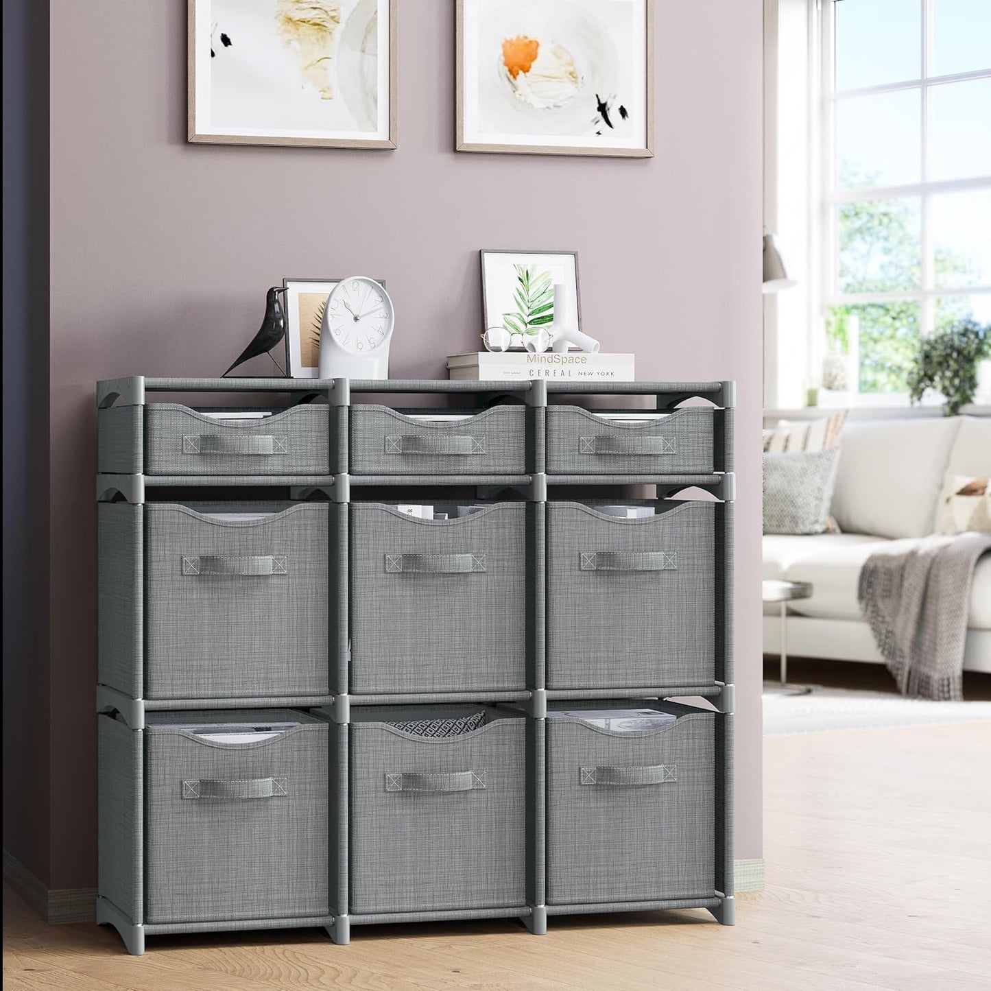 9 Cube Closet Organizers, Includes All Storage Cube Bins, Easy To Assemble Storage Unit With Drawers | Room Organizer For Clothes, Baby Closet Bedroom, Playroom, Dorm (Light Grey)