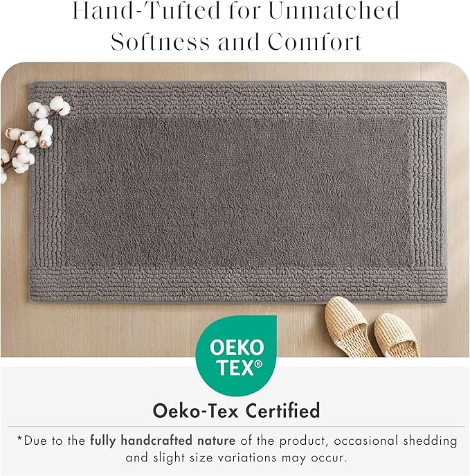 Madison Park Splendor Reversible 100% Cotton Tufted Bathroom Rug-3000 GSM Hotel Quality Luxurious Plush Medium Pile Bath Mat Absorbent, Quick Dry, Shower Room Décor, 24x60 Charcoal