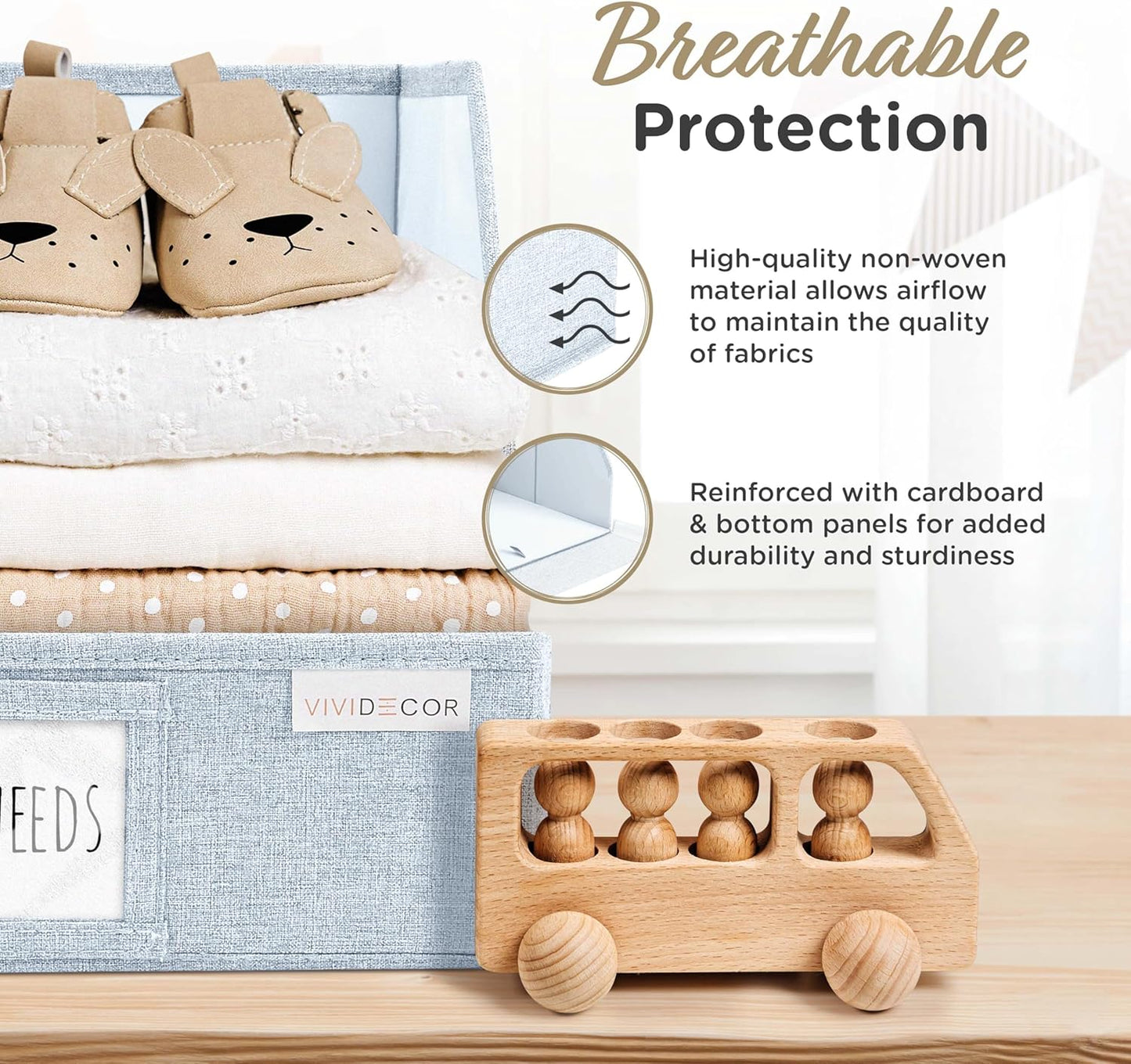 Trapezoid Storage Bins – 12"x12"x10"x 4" Closet Shelf Organizer & Baskets, Fabric Storage Baskets, Collapsible Organizer Boxes for Towels, Baby Clothes, Spring Wardrobes – Light Blue, 3 Pack