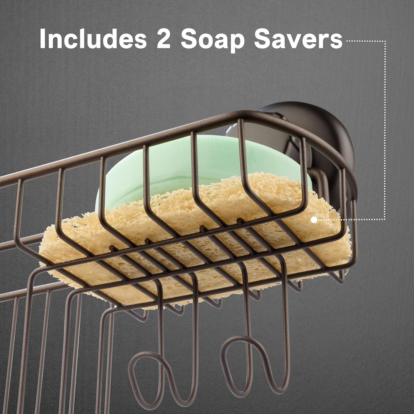 HASKO Shower Caddy Suction Cup with Hooks & Soap holder, Shower Shelf, Bathroom Storage Organizer, Rustproof Shampoo Holder, Bronze