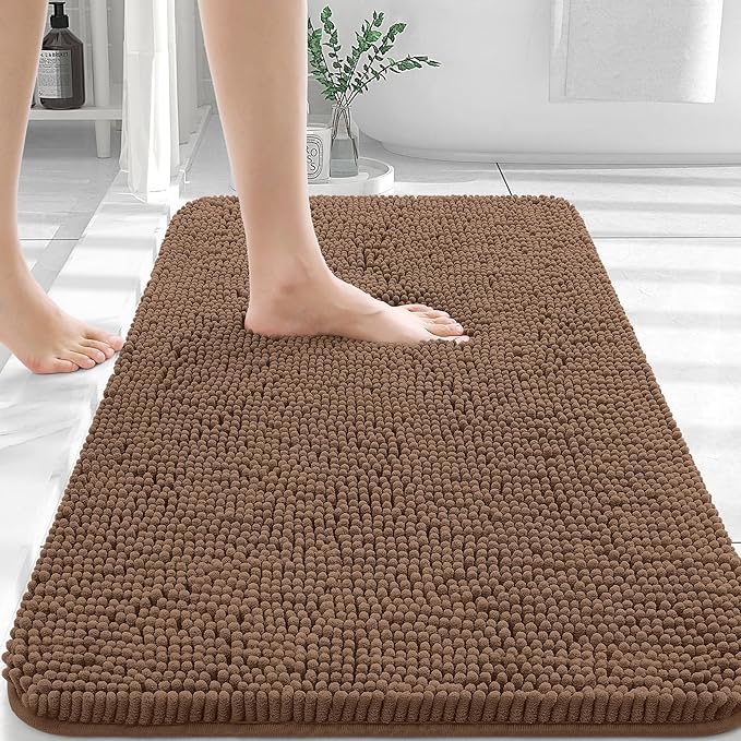 OLANLY Bathroom Rugs 36x24, Extra Soft Absorbent Chenille Bath Rugs, Rubber Backing Quick Dry, Machine Washable Bath Mats for Bathroom Floor, Tub and Shower, Home Decor Accessories, Mocha