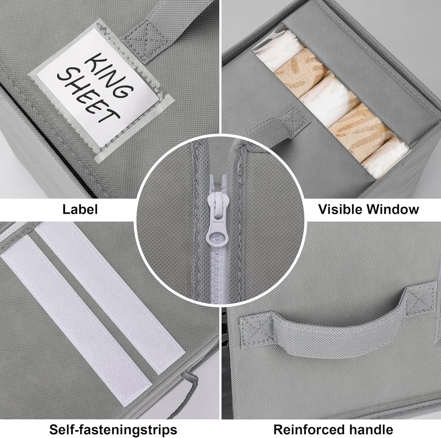 4 Pack Large Bed Sheet Organizers and Storage, (King & Queen Size) Sheet Organizer for Linen Closet, Foldable Bedding Storage Box with Window for Bedsheets, Blanket, Duvet Cover and Pillowcase