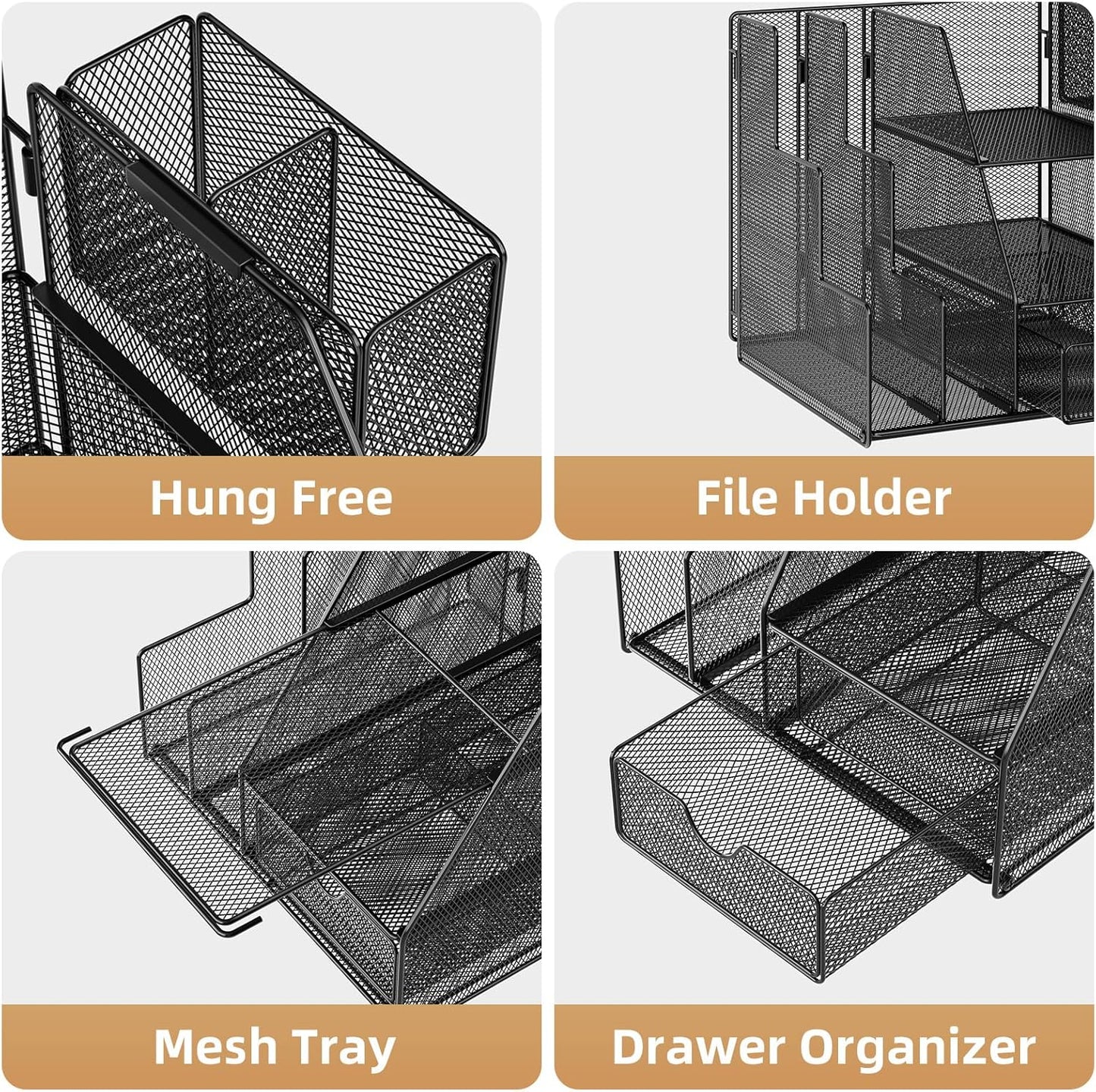 Marbrasse Desk Organizer and Accessories, 3-Tier File Organizer with Drawer and Pen Holder, Small Desktop Organizer and Storage for Workspace Office Supplies Black