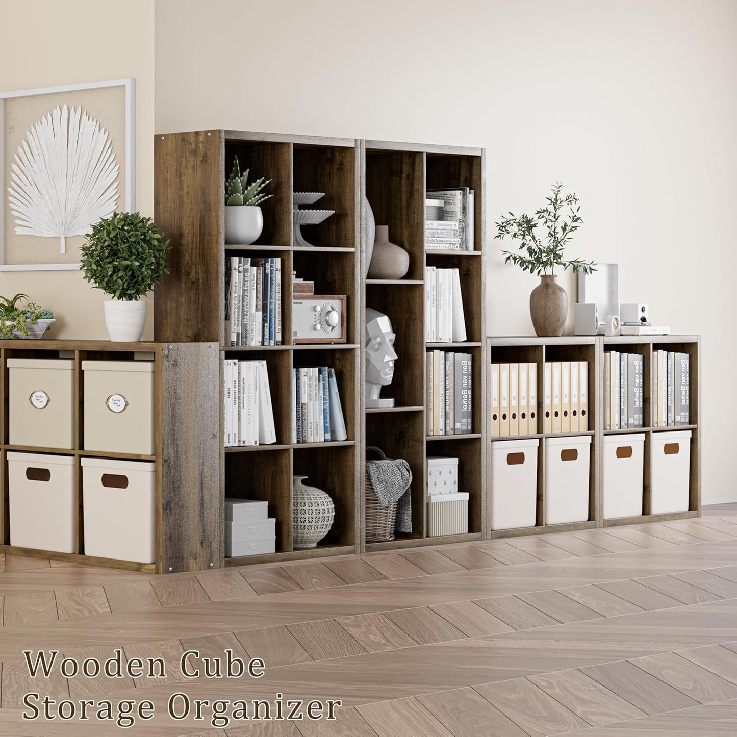 Cube Storage Organizer Bookcase, Decorative 11 inch Open Back Cubical Shelf with Thickened Border, Display Bookshelf for Living Room, Home Office, Sturdy Room (Brown, 4 Cube)