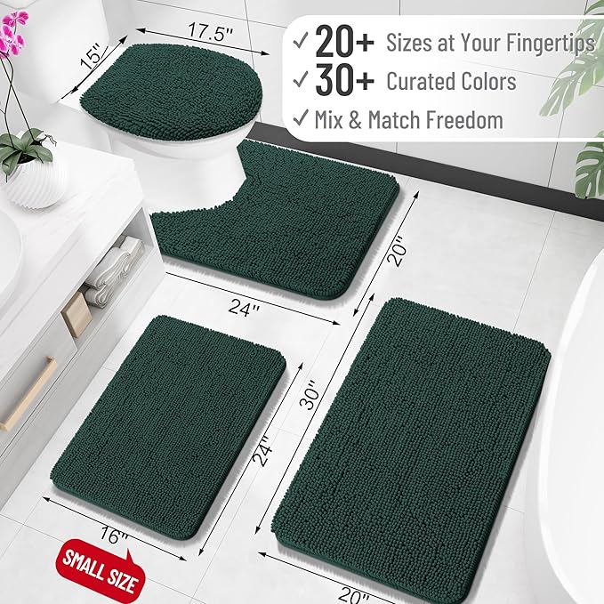 OLANLY Bathroom Rugs 30x20, Extra Soft Absorbent Chenille Bath Rugs, Rubber Backing Quick Dry, Machine Washable Bath Mats for Bathroom Floor, Tub and Shower, Home Decor Accessories, Blackish Green