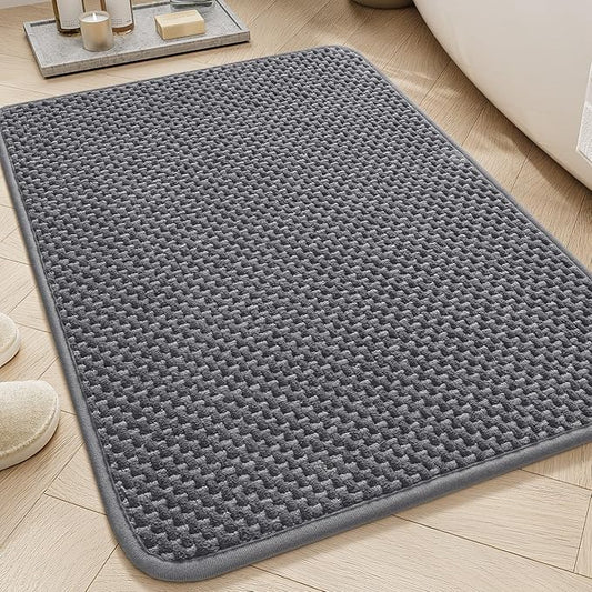 AMOAMI Chenille Bath Mat Super Absorbent Bathroom Mat Quick Dry Bath Mats for Bathroom Rubber Backed Bathroom Rugs Non Slip Washable Fit Under Door, Front of Bathtub, Sink, Darkgrey&LIGHTGREY 24"x36"