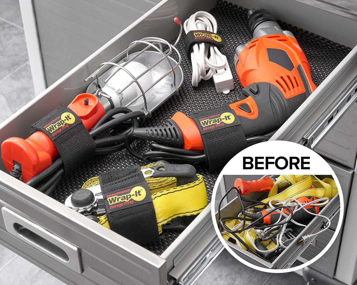 Super-Stretch Wrap-It Storage Straps - 12" (8 Pack) - Elastic Hook and Loop Cinch Straps