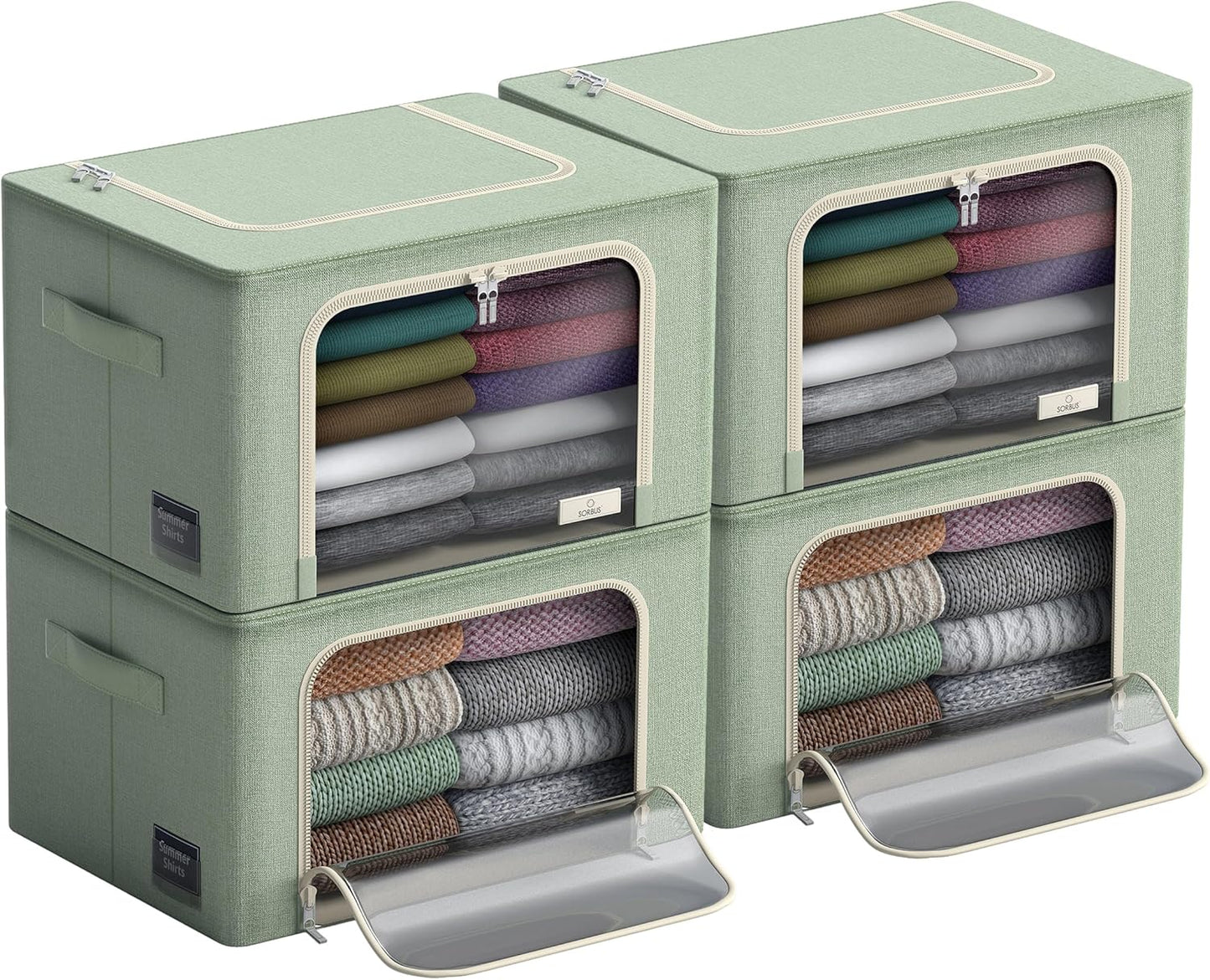 Sorbus Storage Bins with Metal Frame - Stackable & Foldable Clothes Organizer Bags - Oxford Fabric Storage Containers with Large Clear Window & Carry Handles Organization for Bedding Linen & Clothing