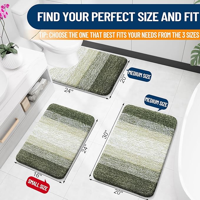 OLANLY Bathroom Rugs Mat 30x20, Extra Soft Absorbent Microfiber Bath Rugs, Rubber Backing, Quick Dry, Machine Washable Bath Mats for Bathroom Floor, Tub and Shower, Home Decor Accessories, Dark Green