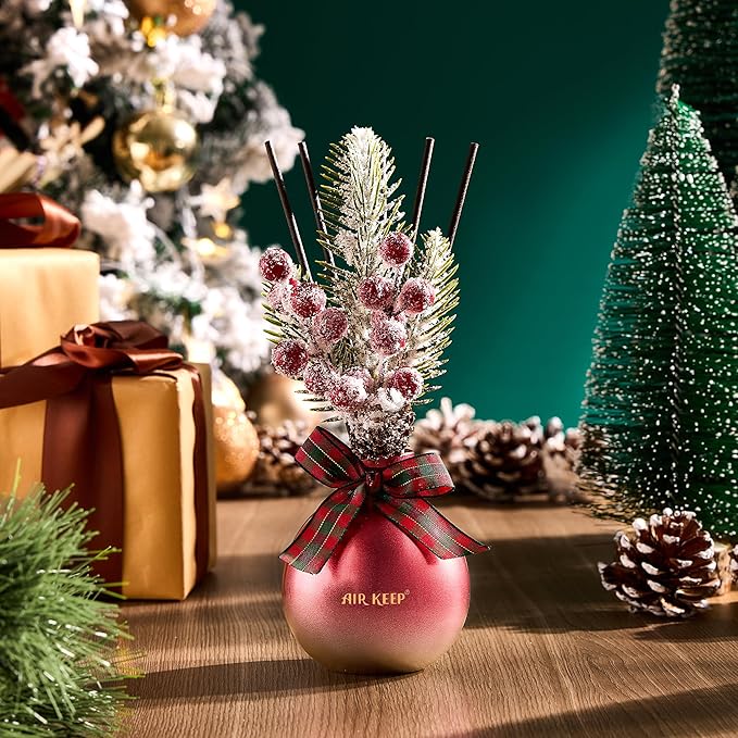 Airkeep Reed Diffuser Set, 5.07 oz(150ml) Apple Cinnamon Christmas Scented Diffuser with 8 Oil Diffuser Sticks,Home Fragrance Essential Oil Reed Diffuser for Home Room Bathroom Shelf Decor