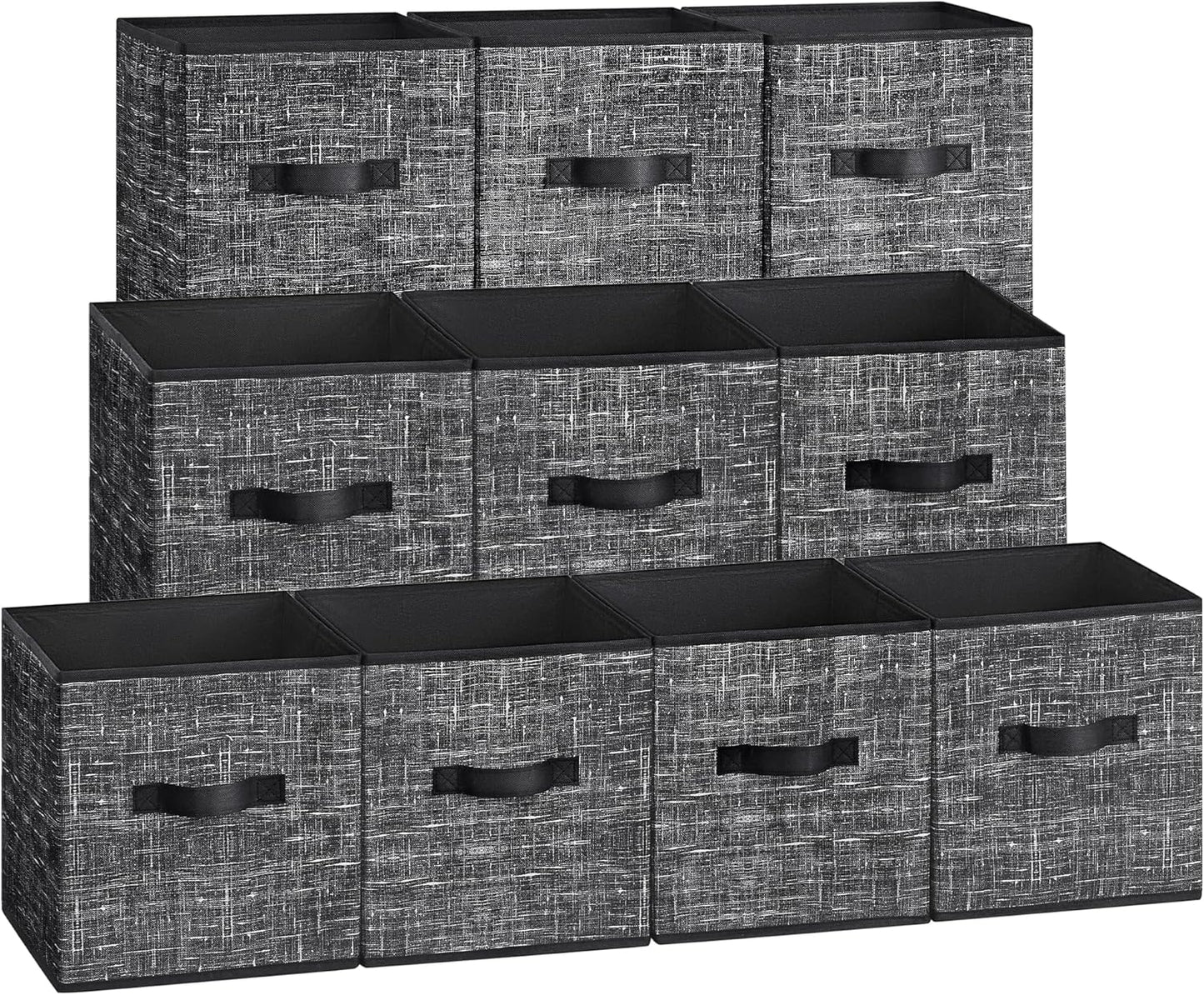 SONGMICS Storage Cubes, 10.2 x 10.2 x 11 Inches Non-Woven Fabric Bins with Double Handles, Set of 10, Closet Organizers for Shelves, Foldable, for Clothes, Ink Black UROB126B01
