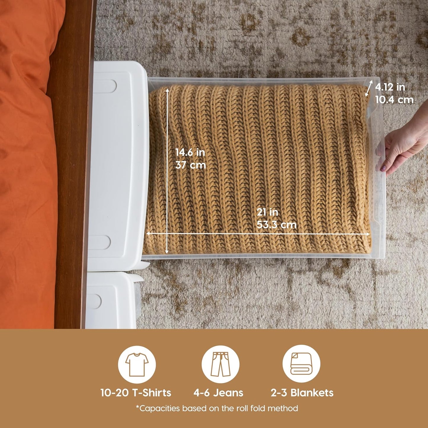 IRIS USA 22 Qt Under Bed Storage, Stackable Organizer Bin Plastic Container with Sliding Drawer, 2 Pack, Multi-Purpose for Clothes, Shoes, Bedding, White