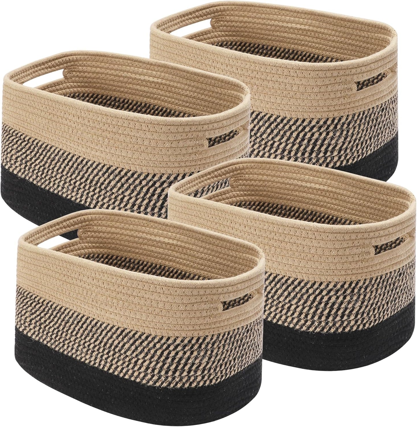 4 Pack Woven Storage Baskets for Organizing - Cotton Rope Baskets for Closet, Toys, Books, Towels, Durable Storage Bins for Shelves, Living Room, Bedroom, 14.76''Lx9.84''Wx8.86''H (Brown, 13")