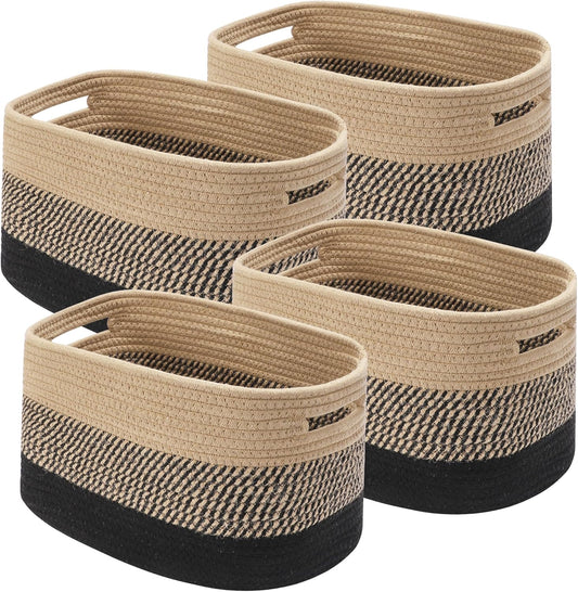 4 Pack Woven Storage Baskets for Organizing - Cotton Rope Baskets for Closet, Toys, Books, Towels, Durable Storage Bins for Shelves, Living Room, Bedroom, 14.76''Lx9.84''Wx8.86''H (Brown, 13")