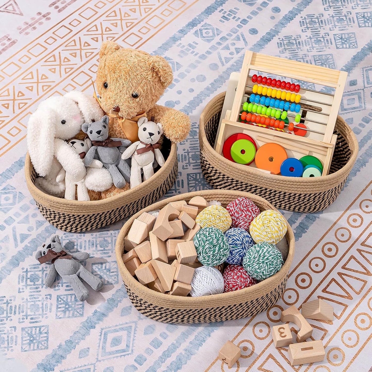 CubesLand Small Cube Shelf Closet Storage Baskets Bins Set 2,Woven Basket for Organizing/Storage, Long-lasting &Skin-friendly Storage Basket Bin,Stylish Room Decor Basket,Camel/Mixed Black Rope Basket