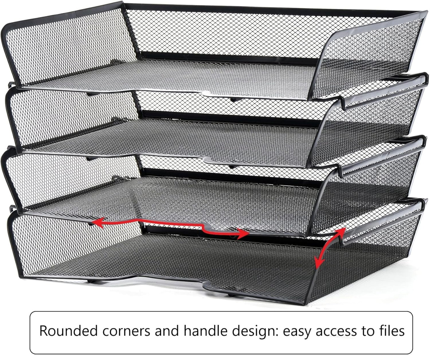4 Tier Mesh Stackable File Trays Letter Trays,Office Paper Organizer for Desk,File Organizers and Storage,Black
