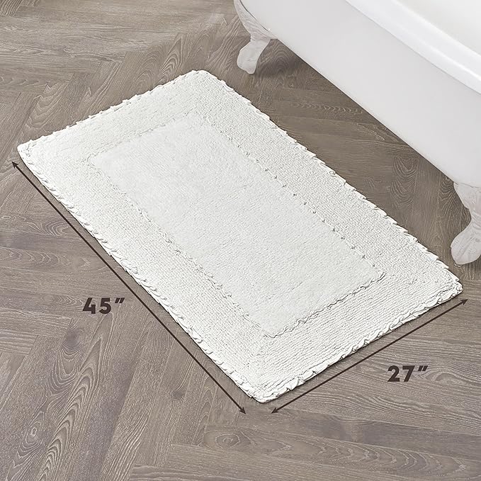 Laura Ashley Ruffle Border White 27"x 45" 100% Cotton Bath Rug