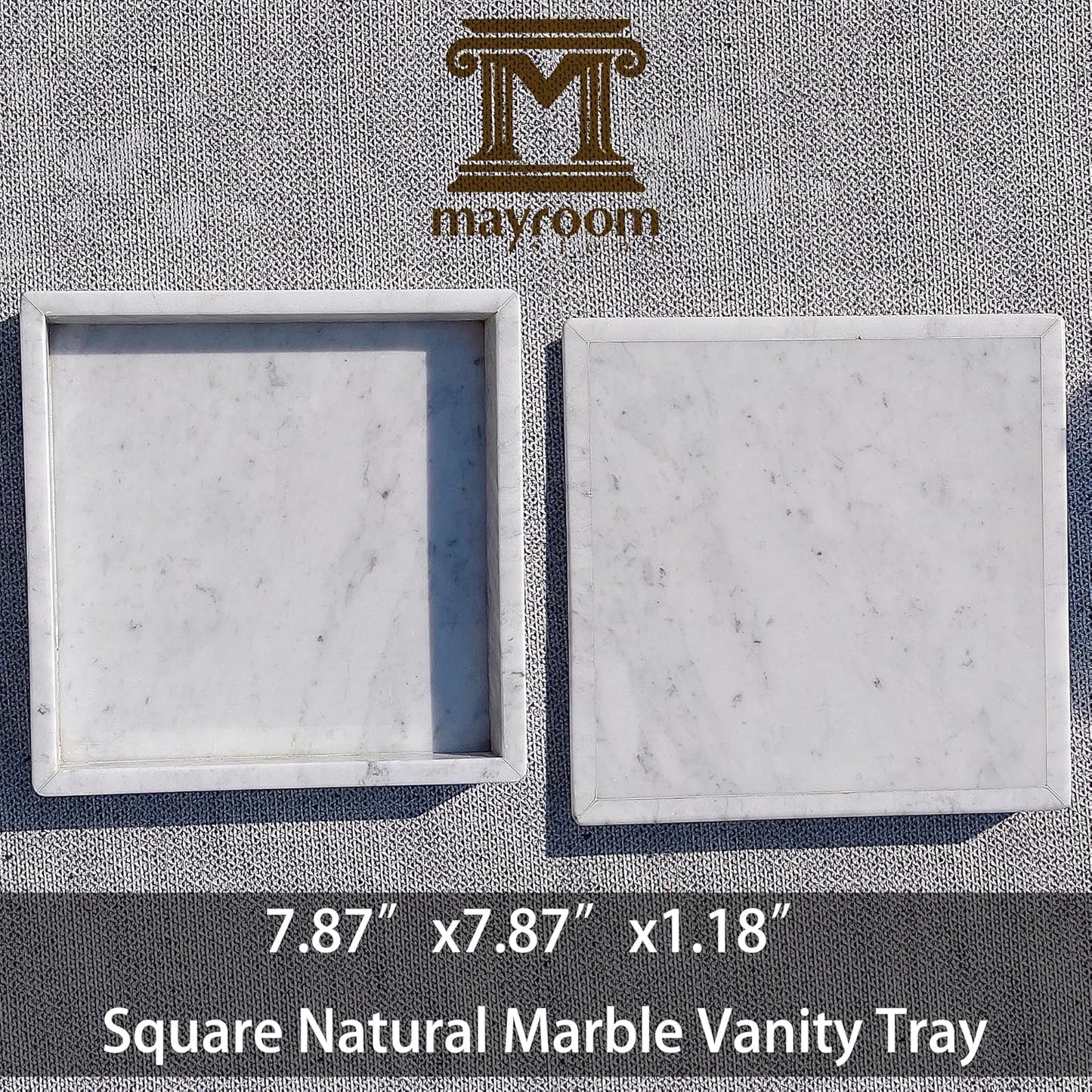 Luxury Square Marble Vanity Tray: Polished 8x8 Decorative Catch-All Tray for Bathroom Kitchen Dresser Makeup Home Organizer, White