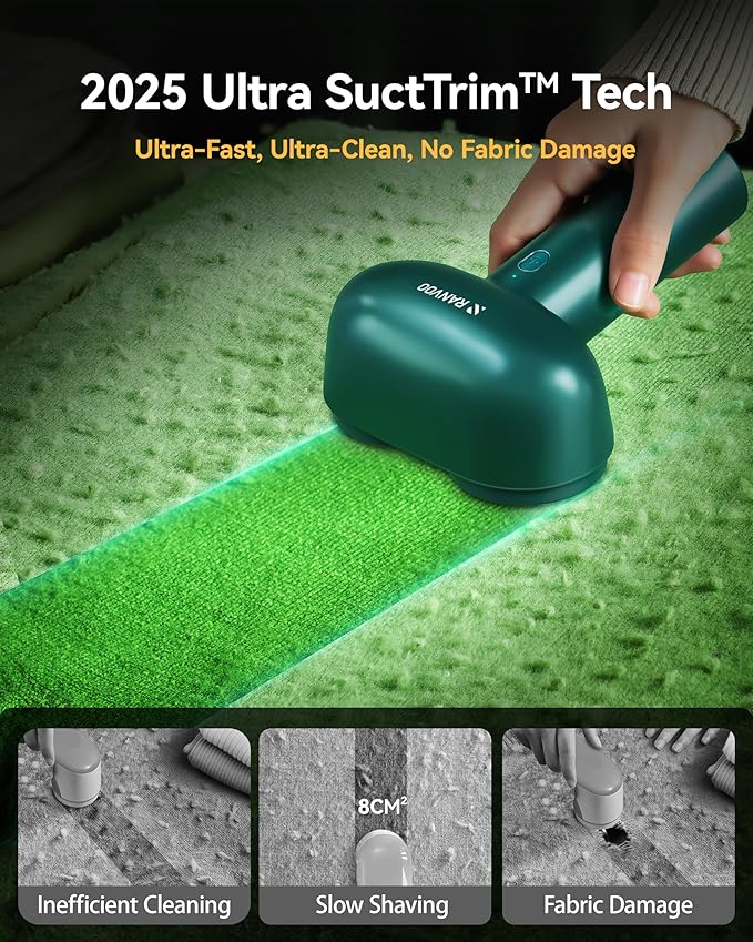 [1s 100% Fabric Renewal] [Smart Cloth Care] RANVOO Professional Fabric Shaver, Dual-Head Electric Rechargeable Lint Remover Fuzz/Pill for Sweater, Clothes & Furniture, Couch & Sofa, Pet Hair