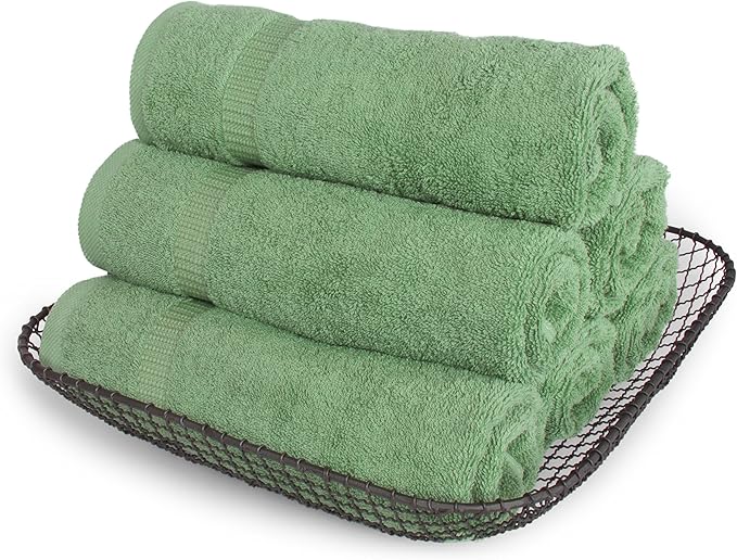 SALBAKOS 100% Turkish Cotton Hand Towel Set of 6 16x30 inch | Heirloom Quality | Hotel & Spa Collection | Ultra Soft, Super Absorbent, Long Lasting Hand Towels | Made in Turkey (Green, 6 Hand Towels)