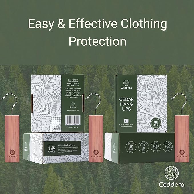Cedar Hang Ups 14 Pack | Natural Cedar Blocks for Clothes Storage | Eco Friendly Cedarwood for Closets | Moth Ball Alternative