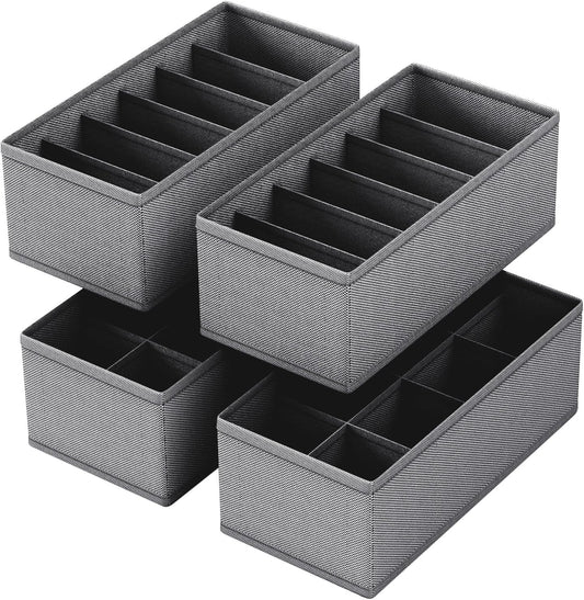 4 PACK Sock Underwear Drawer Organizer Dividers, Collapsible Cabinet Closet Storage Boxes for Clothes, Socks, Lingerie, Underwear, Tie, Belt,Bedroomedroom