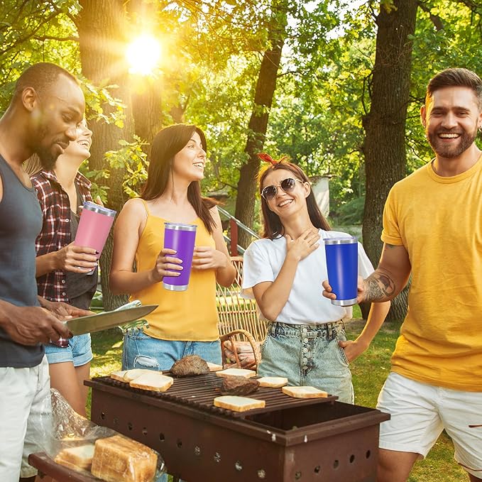 20 oz Tumbler Coffee Travel Tumblers Bulk with Lid Stainless Steel Double Wall Vacuum Insulated Mug Powder Coated Cups fit Car Cupholder for Hot and Cold - Pink, 12Pack