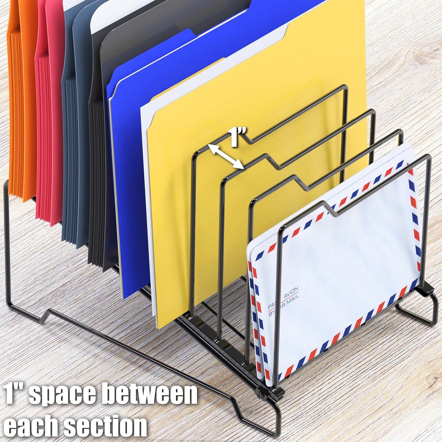 Simple Houseware 9-Section Desk File Organizer, Wire Step Sorter for Documents, Folders, and Mail, Black