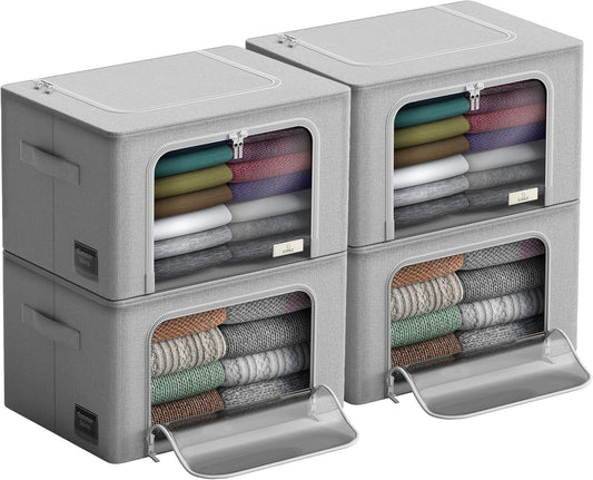 Sorbus Storage Bins with Metal Frame - Stackable & Foldable Clothes Organizer Bags - Oxford Fabric Storage Containers with Large Clear Window & Carry Handles Organization for Bedding Linen & Clothing