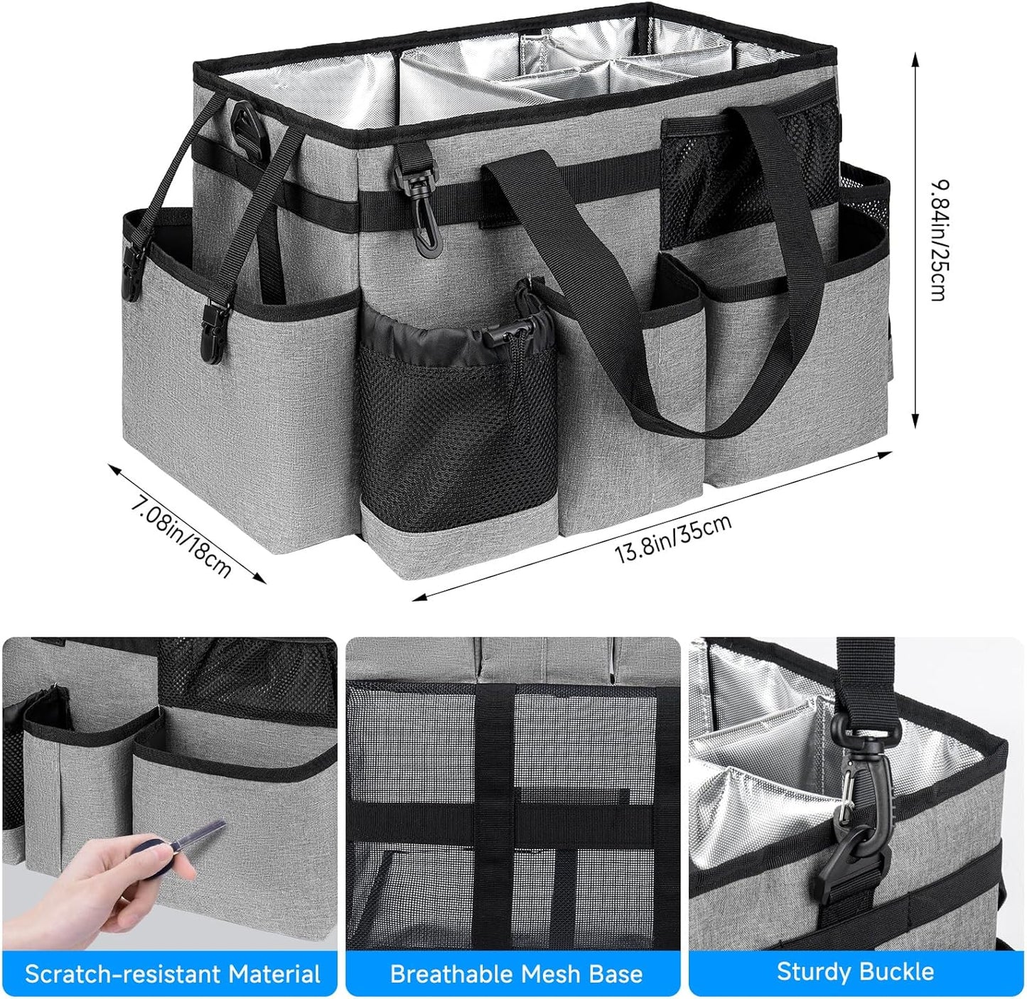 Cleaning Caddy Bag, Cleaning Supplies Organizer for Housekeepers, Housekeeping Caddy with Handle and Detachable Padded Cushion, Gray