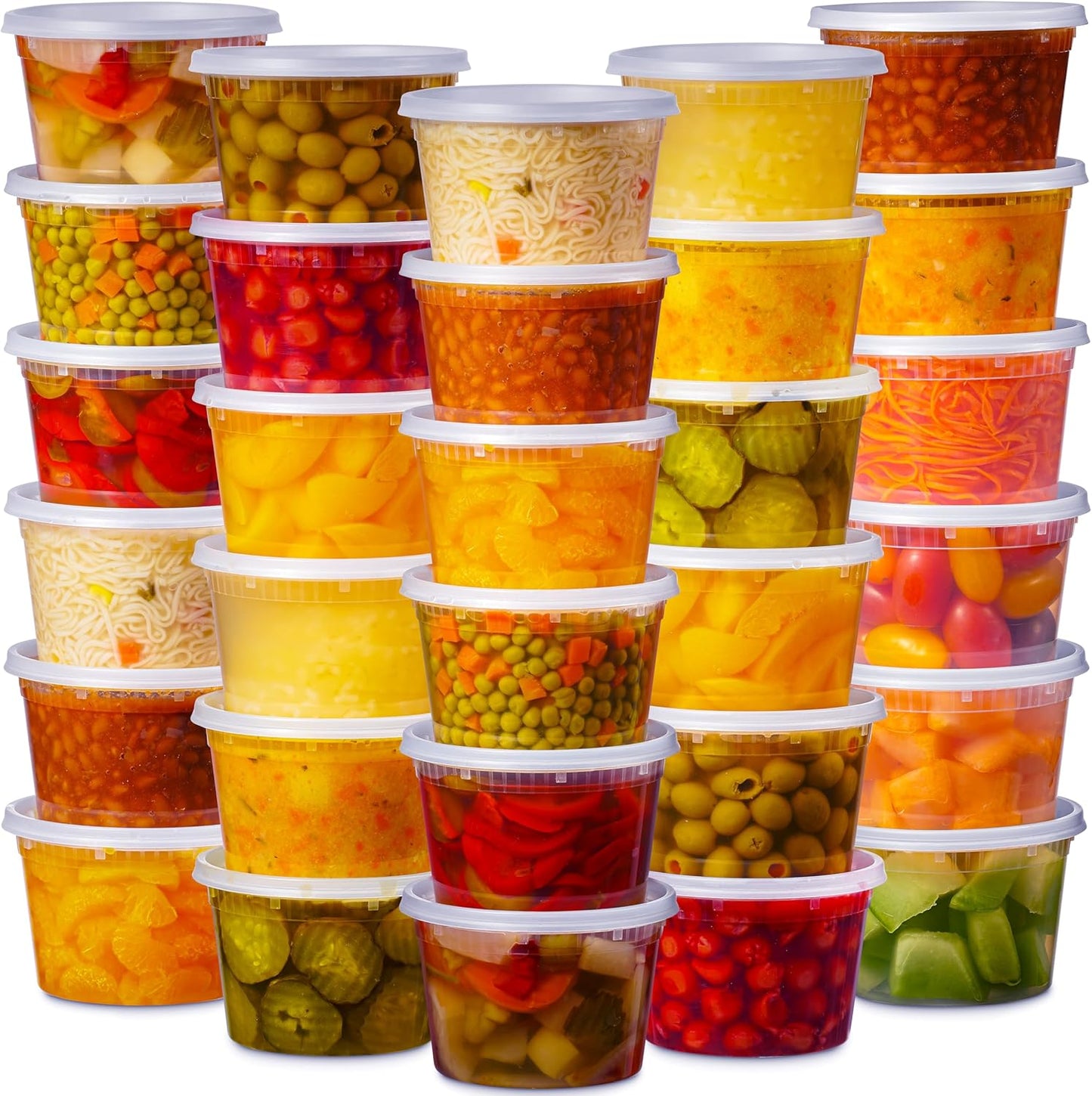 Munfix 48 Pack 16 Oz Plastic Deli Containers with Lids - Food Storage Containers with Lids - Clear Disposable Airtight Meal Prep Containers, BPA Free, Stackable, Leakproof, Microwave and Freezer Safe
