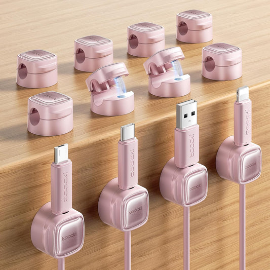 12 Pack Magnetic Cable Clips – Cord Organizer & Holder, Toocki Adhesive Cable Management, Wire Holder for USB Charging Cables, Ideal for Home, Office, Car, Desk, and Nightstand-Pink