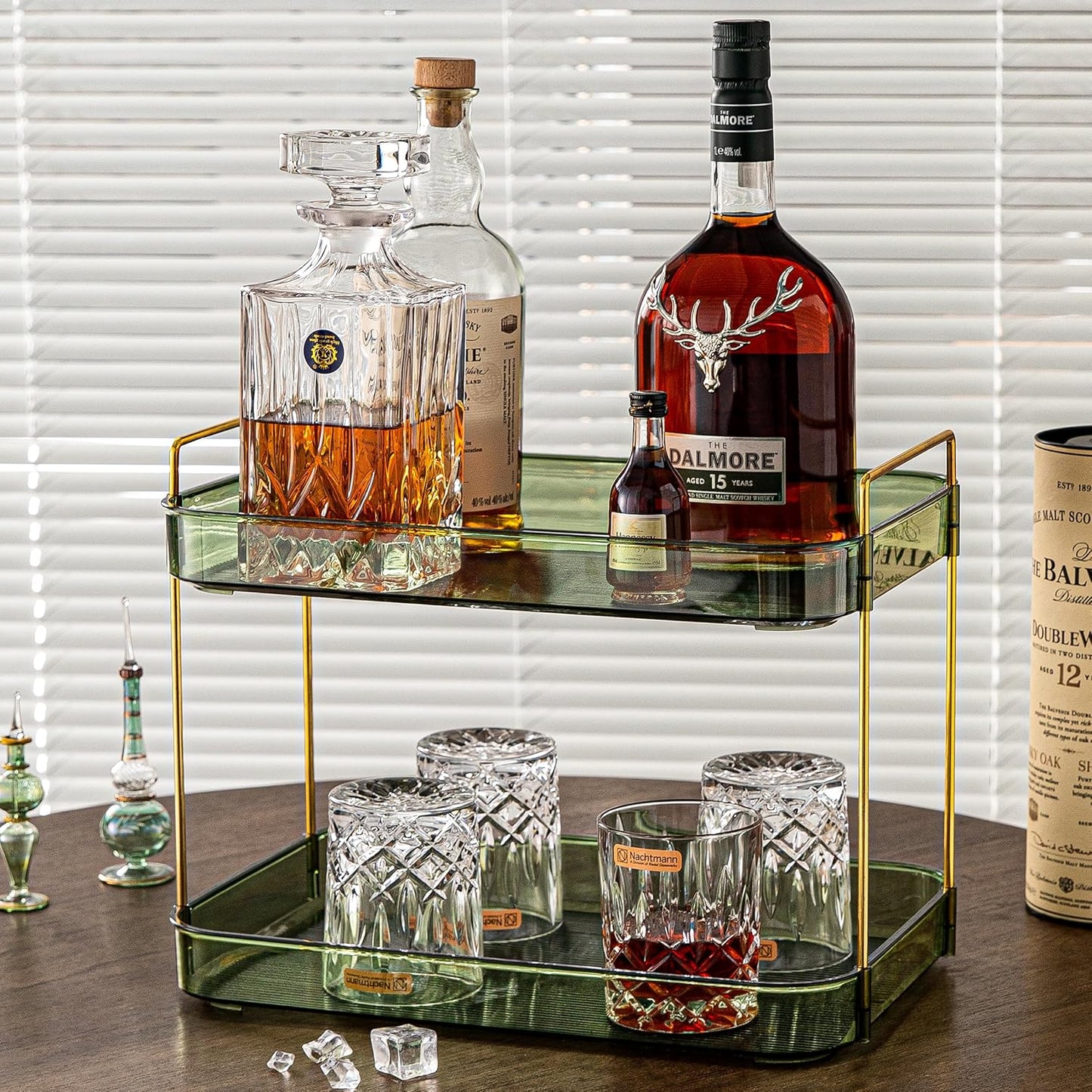 Coffee Bar Accessories, Station Organizers,Large Capacity Storage with Drain Board,Whisky Tray,Mug Tea Cup Holder Coffee Bar Organizer,Retro Green