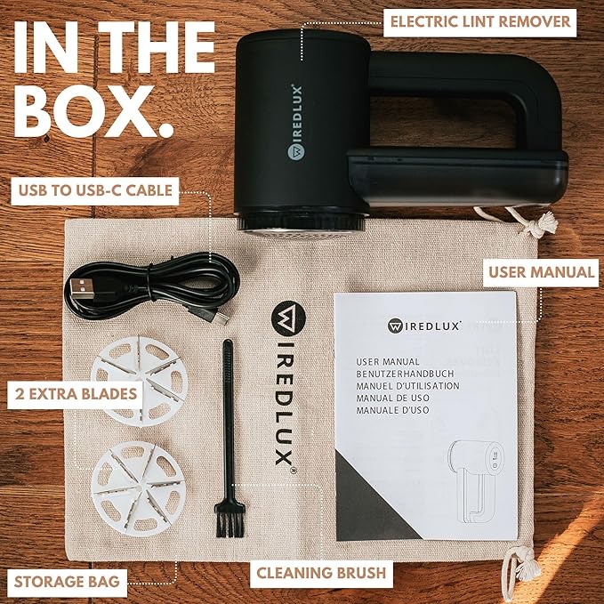 Rechargeable Fabric Shaver - Electric Lint Remover for Clothes & Couch - Adjustable 3-Speed, 6-Leaf Blade, LED Display, USB Charging - Depiller with Dual Protection (Midnight Black)