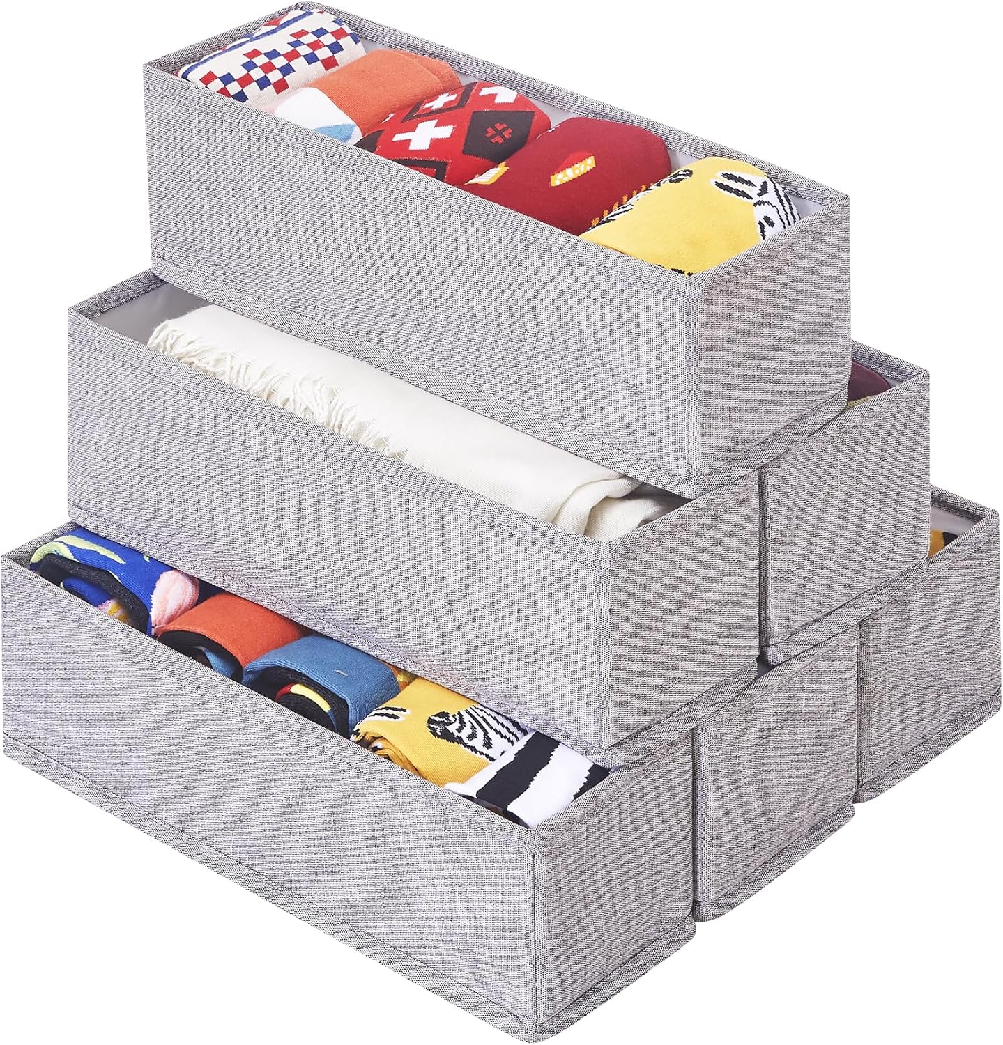 MURRI&MURRDI Mini Foldable Clothes Drawer Organizer 6 Pcs, Narrow Fabric Drawer Organizer for Nursery, Small Dresser Storage Bins for Clothing Sock Underwear Bra Belt Tie Scarves, Gray