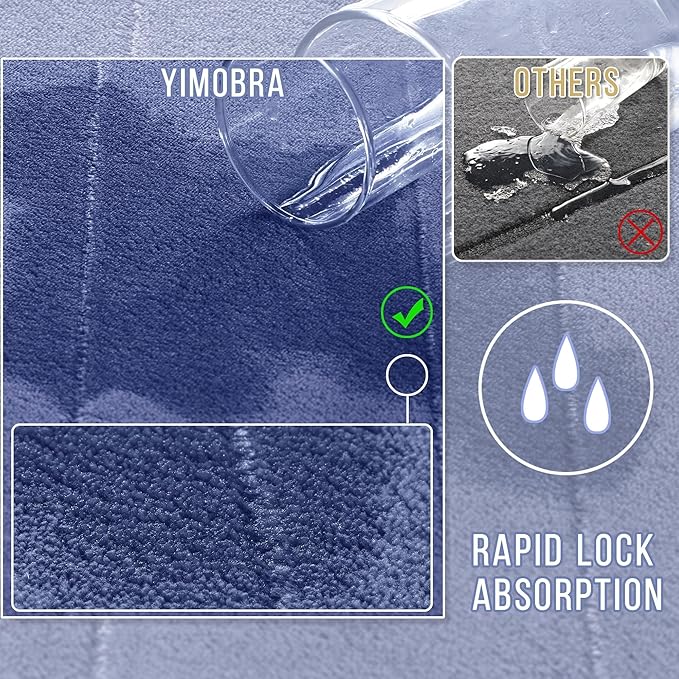 Yimobra Long Bath Mat 44"x24", Super Soft Quick Dry Memory Foam Bathroom Rug, Water Absorbent, Non Slip Backing Machine Washable for Tub Shower, Thick Comfort Support, Navy Blue