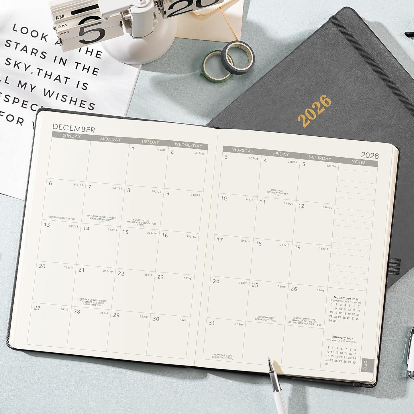 2026 Planner - Weekly and Monthly Planner 2026, 8.5"x11", Jan.2026 - Dec.2026, Leather Hardcover, 12 Monthly Tabs, Pen Loop, Elastic Closure, Pocket, Grey