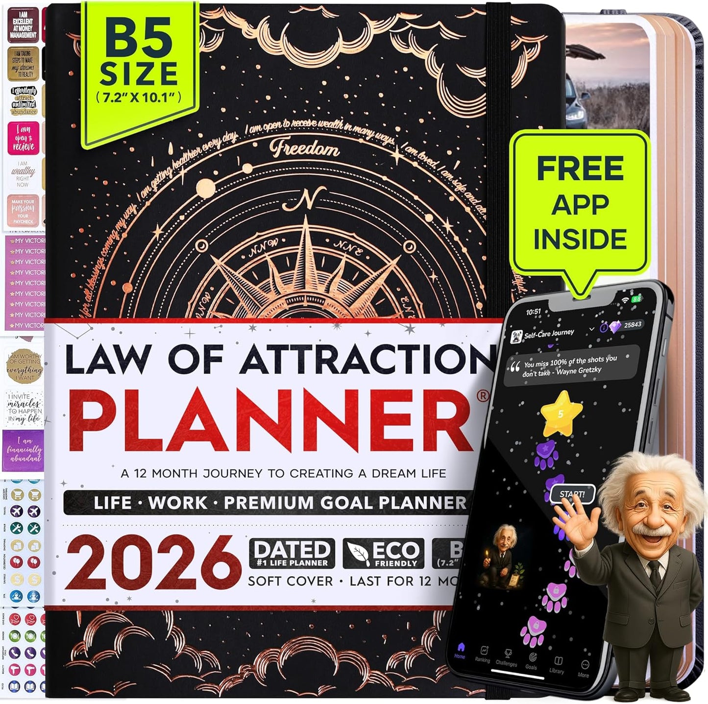 2026 Planner Weekly and Monthly | Law of Attraction Planner with Panduo App | A 12 Month Journey for Productivity, Gratitude & Goal Setting | Includes Foldable Vision Board, Gift Box & Stickers