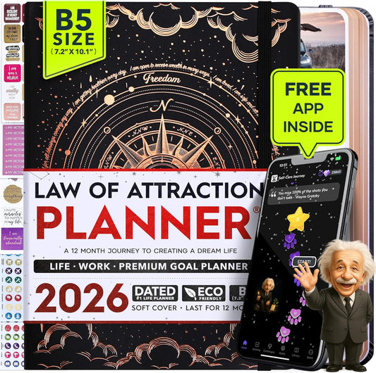 2026 Planner Weekly and Monthly | Law of Attraction Planner with Panduo App | A 12 Month Journey for Productivity, Gratitude & Goal Setting | Includes Foldable Vision Board, Gift Box & Stickers