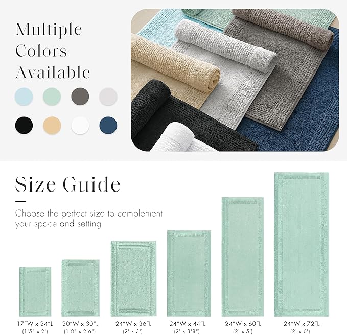 Madison Park Splendor Reversible 100% Cotton Tufted Bathroom Rug-3000 GSM Hotel Quality Luxurious Plush Medium Pile Bath Mat Absorbent, Quick Dry, Shower Room Décor, 24x60 Green