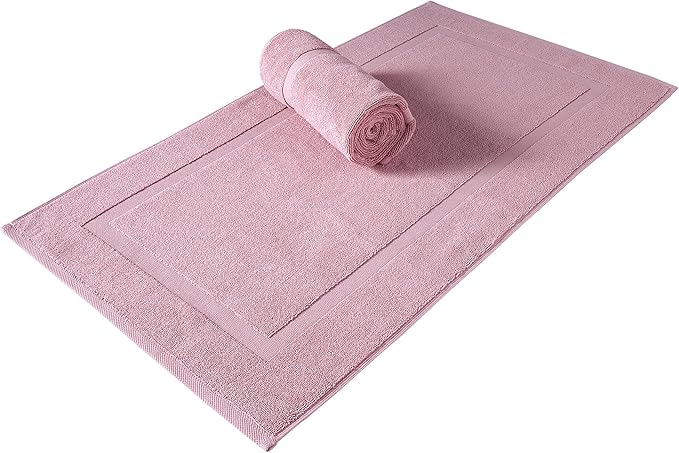 SALBAKOS 100% Turkish Cotton Bath Mat Set 2-Piece - 20x34 inch, Premium Quality Hotel & Spa Collection, Soft, Absorbent, Long Lasting, Durable Bathroom Rugs | Made in Turkey (Rose, 2 Bath Mats)