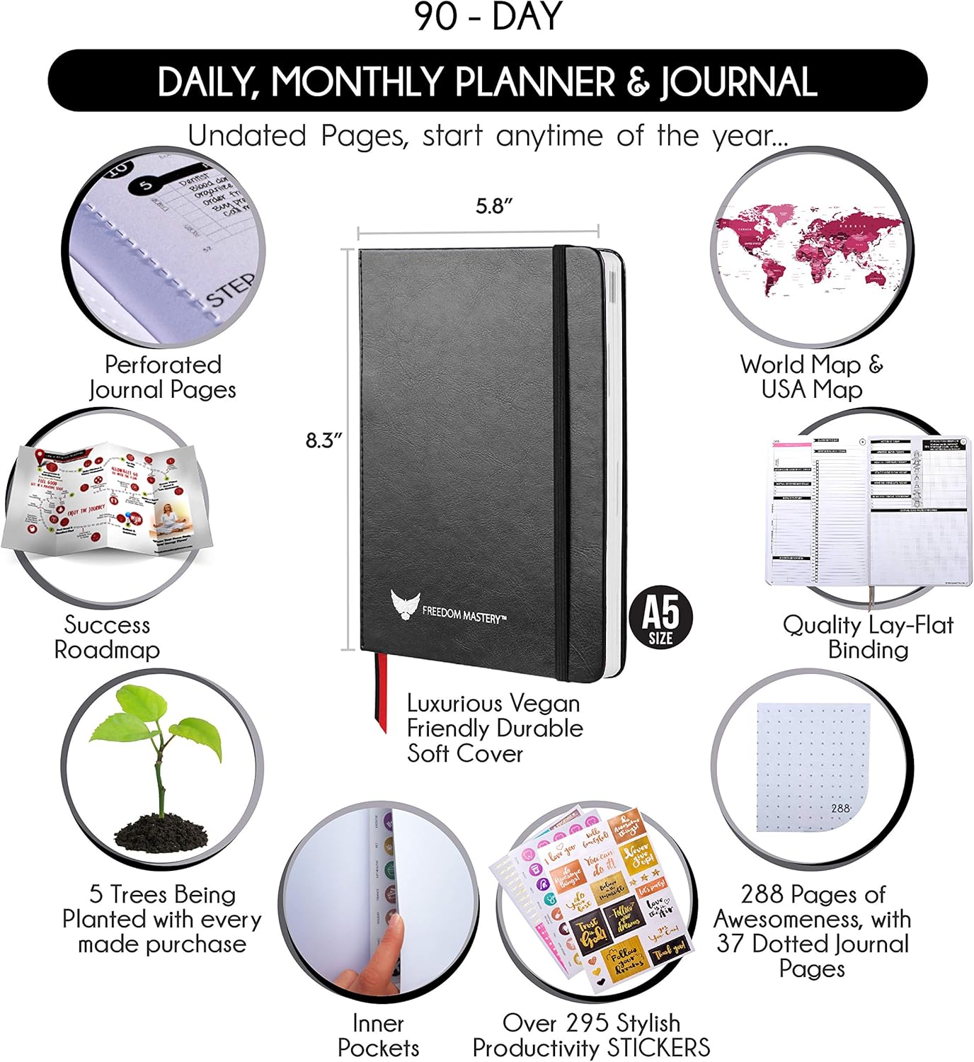 Law of Attraction Life & Goal Planner - A 90 Day Journey Creating Your Dream Life - Personal Gratitude Journal, Week Success Planner, Vision Board & Organizer + Planner Stickers, Undated