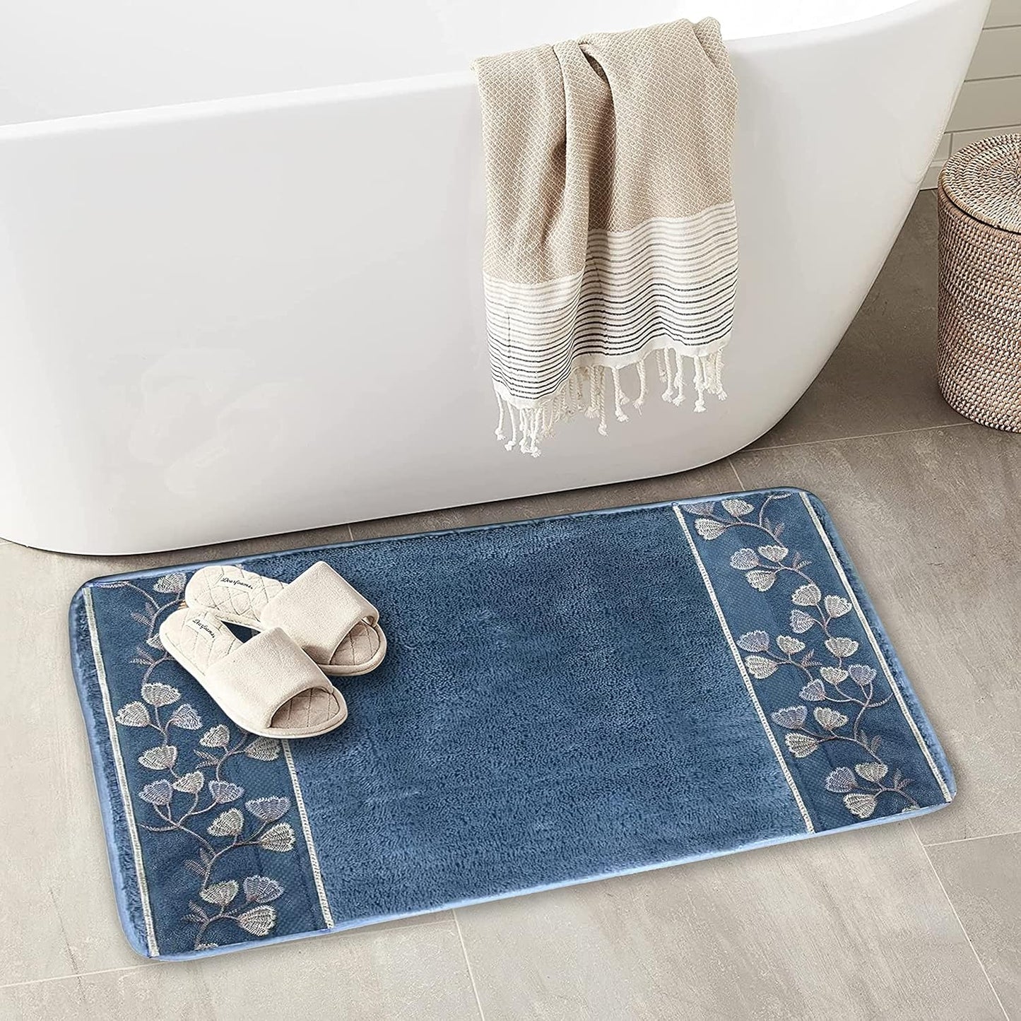 Zahari Home Capri Bathroom Rug Luxury Bath Rug Washable Beautiful Shower Mat Unique Design Stylish Non Slip Shower Mat Royal Blue Bath Rug Bath Shower Tub Decor