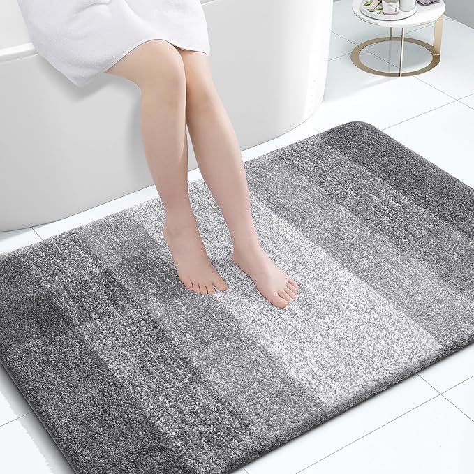 OLANLY Bathroom Rugs Mat 47x32, Extra Soft Absorbent Microfiber Bath Rugs, Rubber Backing, Quick Dry, Machine Washable Bath Mats for Bathroom Floor, Tub and Shower, Home Decor Accessories, Grey