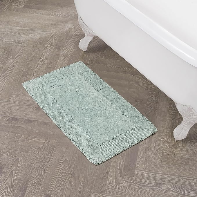 Laura Ashley Ruffle Border 100% Cotton Bath Rug, Aqua, 20"x 34"